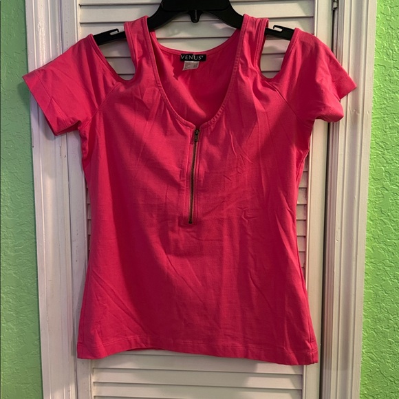 VENUS Hot Pink Cold Shoulder Top - Picture 1 of 3
